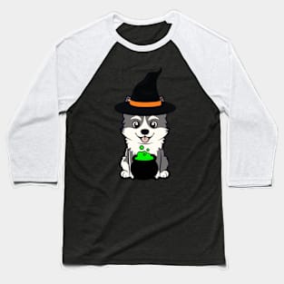 Funny Husky Dog is wearing a witch costume Baseball T-Shirt